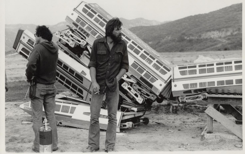 A miniature crash during Supertrain filming.